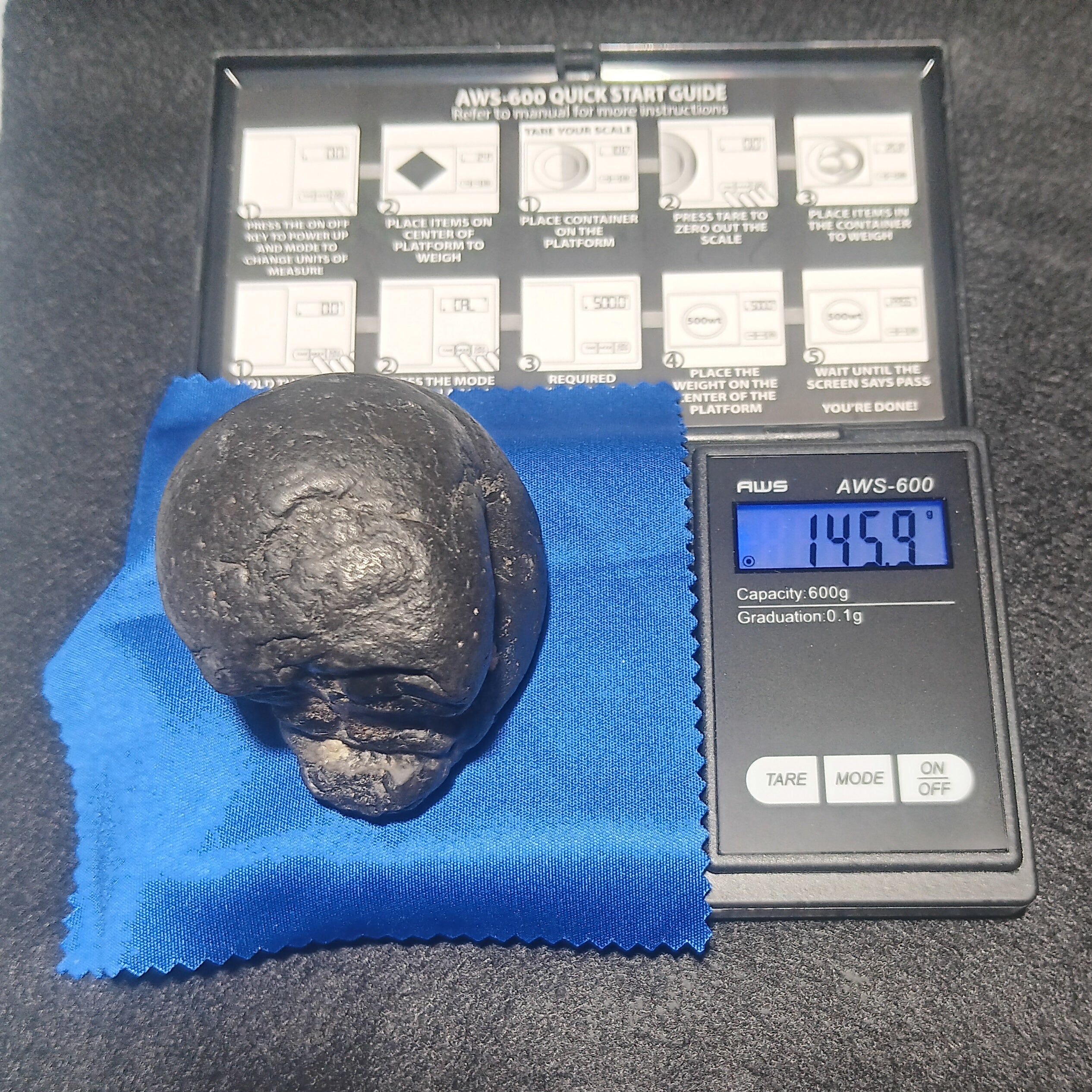 #1001 "Skully" - 145.9 grams / 777 ct - Raw Carbonado Diamond - Precambrian Impact Meteorite Specimen - Musium Quality