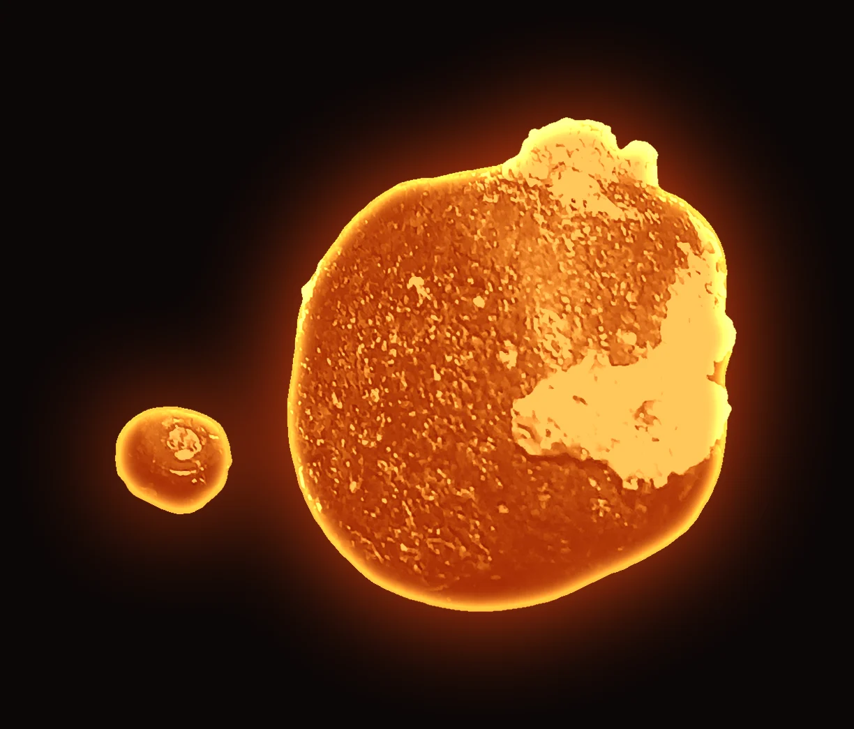 Digitally edited illustration based on a photo of an ASA Digital Art specimen. The red-hot glow was added digitally to picture the plasma-channel idea; the specimen was not heated and does not look like this. Not identified as carbonado; no origin is claimed. Speculative.