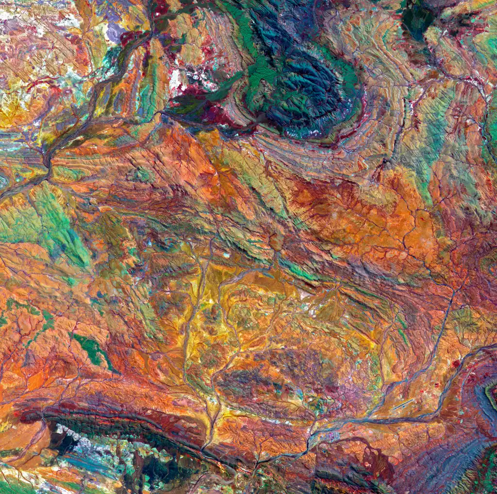 The Pilbara Craton in Western Australia (false color), shown as an example of an ancient craton. It is not the São Francisco–Congo craton.